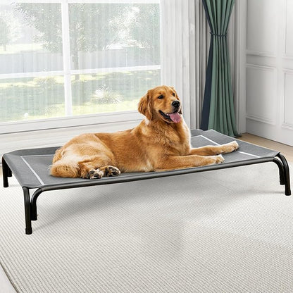 Elevated Dog Bed, Raised Outdoor Dog Bed for Large Sized Dog, Portable Cooling Pet Cot with Breathable &amp; Washable Mesh, Indoor &amp; Outdoor Pet Hammock with Skid-Resistant Feet.