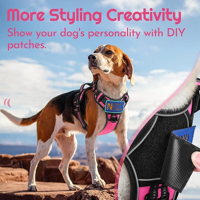 Eagloo Dog Harness for Large Dogs, Easy Wearing with 3 Buckles, Adjustable No Pull Pet Harness with 2 Rings for Walking, No Chock Reflective Soft Padded Vest with Control Handle, Pink &amp; Black, XL