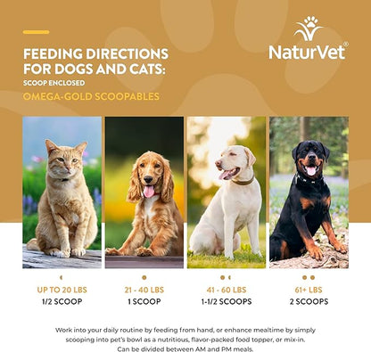 NaturVet Scoopables Omega-Gold Anchovy Oil &amp; Salmon Supplement For Dogs and Cats - Supports Healthy Skin &amp; Coat Plus DHA, EPA, Omega-3, &amp; Omega-6 - Anchovy &amp; Salmon Flavored For Dog and Cat | 11oz Bag