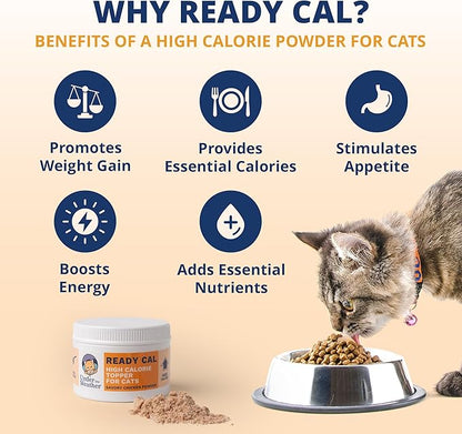 Under the Weather Ready Cal Powder for Cats | High-Calorie Weight Gainer &amp; Appetite Stimulant | Cat Energy Booster Veterinarian-Approved Pet Supplement with Vitamins &amp; Minerals | Chicken Flavor