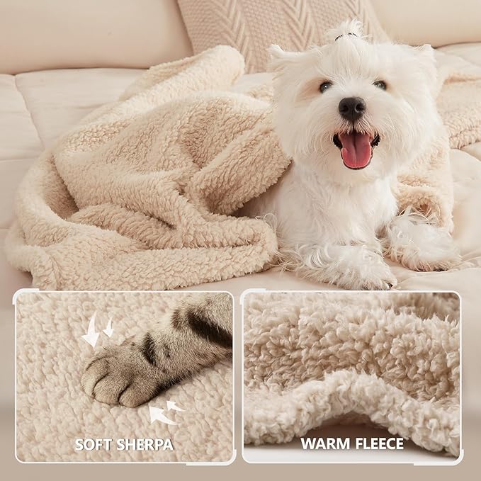 1 Pack 3 Calming Blankets Fluffy Premium Fleece Pet Blanket Soft Sherpa Throw for Dog Puppy Cat Beige Small (23" x16&