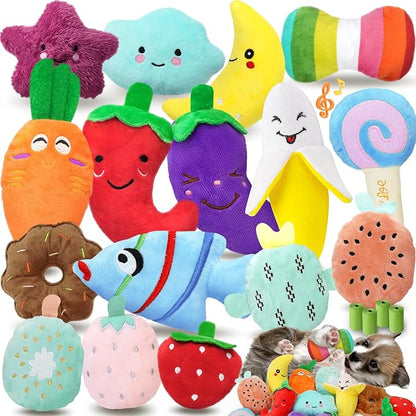 Charming Chorus 20-Pack Squeaky Dog Toys Set - Included 4 Dog Bags, Plush Puppy Toys with Irresistibly Cute Characters for Small Dogs, Interactive Dog Squeak Toys for Fun&amp;Teeth Cleaning