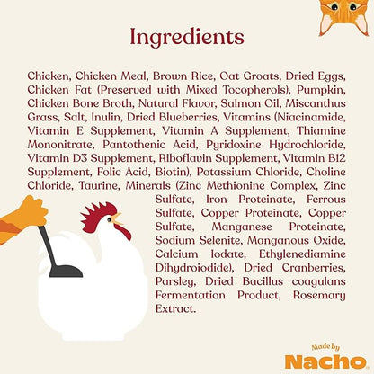 Made by Nacho Dry Cat Kibble 2lb Bag, High Protein and Grain-Friendly Premium Cat Food, Cage-Free Chicken &amp; Pumpkin Recipe, Infused with Bone Broth for Hydration, Limited Ingredients, Single Bag