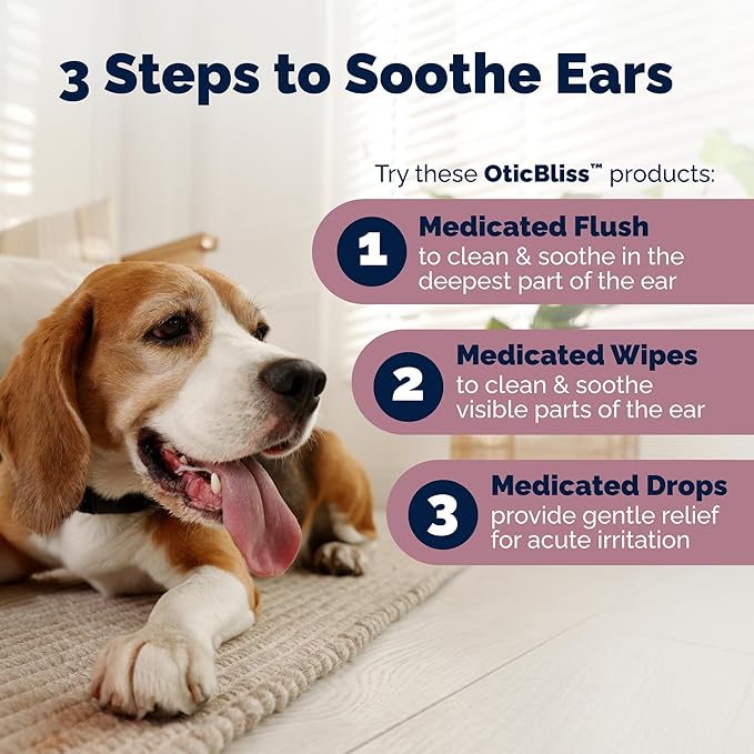 Vetnique Oticbliss Advanced Strength Medicated Dog Ear Infection Treatment, Antiseptic Ear Cleaner for Cat &amp; Dog Ear Cleaning Solution Chlorhexidine &amp; Ketoconazole (6oz Flush)