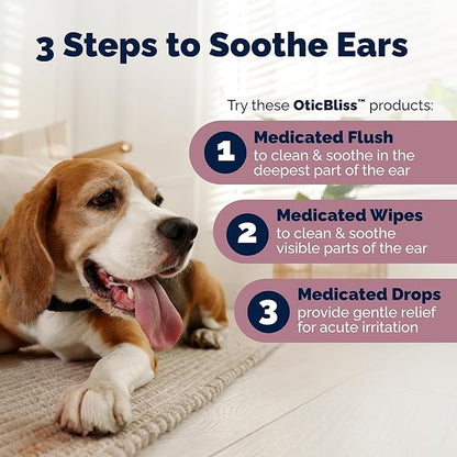 Vetnique Oticbliss Advanced Strength Medicated Dog Ear Infection Treatment, Antiseptic Ear Cleaner for Cat &amp; Dog Ear Cleaning Solution Chlorhexidine &amp; Ketoconazole (6oz Flush)