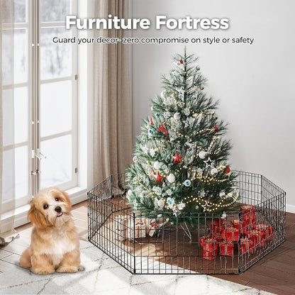 Foldable Dog Playpen 24" Height 8 Panels Metal Exercise Pen with Door - Indoor/Outdoor Puppy Playpen for Small Dogs, Portable Pet Fence for Yard Garden Camping, Black