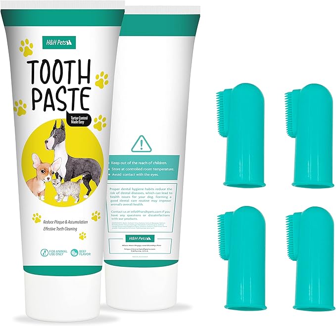H&amp;H Pets Dog Toothbrushes and Toothpaste Best Professional Cats &amp; Dogs Finger Dental Brush, Dog Brush Set, Perfect for Dogs and Cats, Dog Supplies - Size Small 4 Count 3.5 Oz Toothpaste (100g)