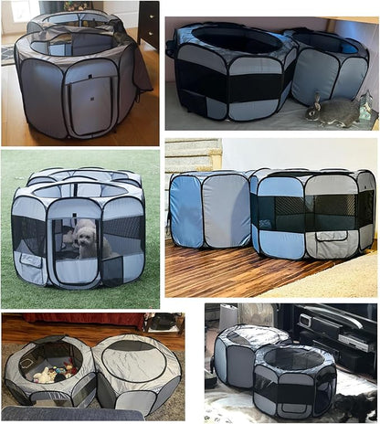EighteenTek XLarge 2-in-1 Pop up Dog Playpen, Assembly-Free, with Leakproof Pet Pee Pads,Portable Foldable Cat Tent Enclosure Indoor Outdoors Puppy Kittens Small Animals Crates (L, 90" Lx45 Wx28 H)