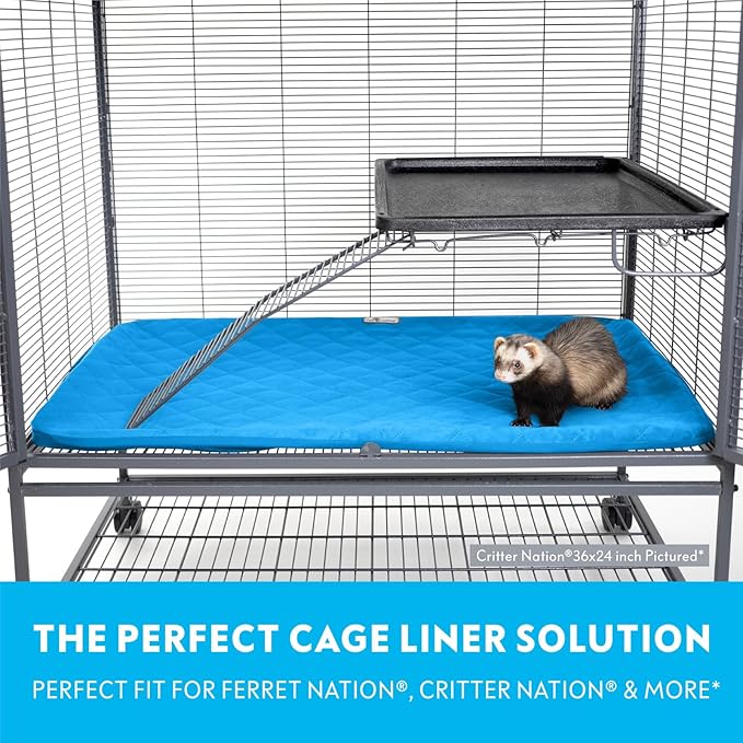 Paw Inspired Fitted Fleece Liner for Ferret Nation, Critter Nation Cage for Ferrets, Rats, Chinchillas, Hedgehogs &amp; Other Small Animals (Blue, Bottom Pan Liner)
