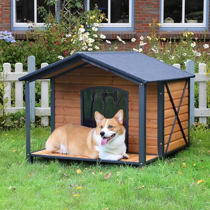 Dog House Outdoor &amp; Indoor Unique All-Around Iron Frame Dog Kennel for Winter with Raised Feet for Small &amp; Medium &amp; Large Dogs,Weatherproof Roof (41.6 “L×41.4”W×34.1“H)
