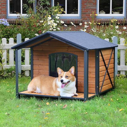 Dog House Outdoor &amp; Indoor Unique All-Around Iron Frame Dog Kennel for Winter with Raised Feet for Small &amp; Medium &amp; Large Dogs,Weatherproof Roof (41.6 “L×41.4”W×34.1“H)