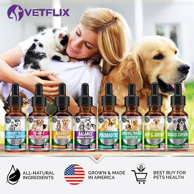 Pet Adrenal Support for Dogs &amp; Cats - Made in USA - Cushings Treatment for Dogs - Cat &amp; Dog Supplement for Kidney Support - 2 Fl Oz