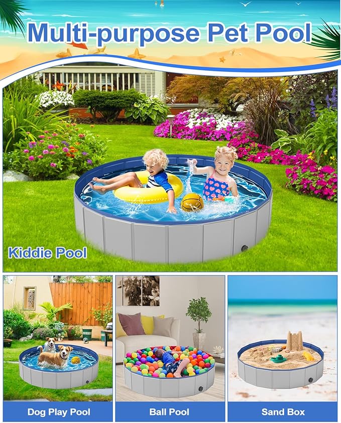 Dog Pool for Large Dogs, Foldable Plastic Pool for Dogs Slip-Resistant (XL - 79&
