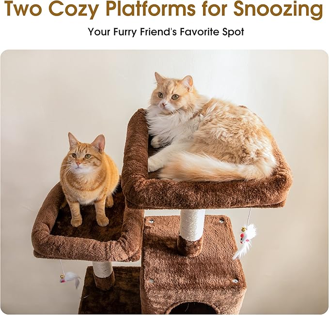 MWPO 70.1-Inch Large Cat Tree, Multi-Level Tall Cat Tower for Indoor Cats, Plush Cat Condo with Big Padded Perches, Sisal-Covered Scratching Posts, Hammock, Toys for Kittens &amp; Cats - Brown