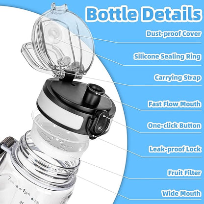 OLDLEY 25 oz Water Bottle, Motivational Water Bottle with Time Marker, Sports Water Bottle With Strap, Leakproof &amp; BPA Free Large Water Bottles for School, Gym, Travel, Outdoor, Tritan,Transparent