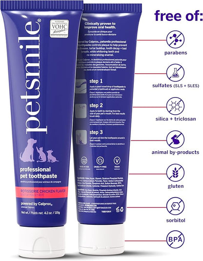 Petsmile Professional Pet Toothpaste for Cats &amp; Dogs - Only VOHC Accepted Toothpaste - Clinically Proven to Control Plaque &amp; Tartar Calprox Formula (Rotisserie Chicken, 4.2 Oz)