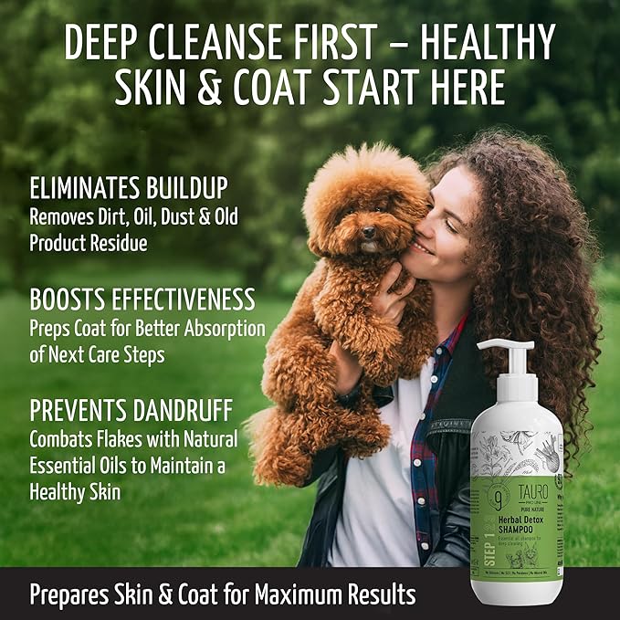 Tauro Pro Line Deep Cleansing Natural Dog Shampoo for Smelly Dogs, Wash for Dandruff and Dry Itchy Sensitive Skin, Cat &amp; Puppy Shampoo (Herbal Detox -13.5 Fl Oz)