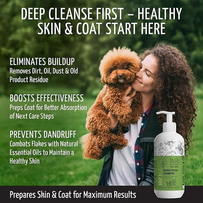 Tauro Pro Line Deep Cleansing Natural Dog Shampoo for Smelly Dogs, Wash for Dandruff and Dry Itchy Sensitive Skin, Cat &amp; Puppy Shampoo (Herbal Detox -13.5 Fl Oz)