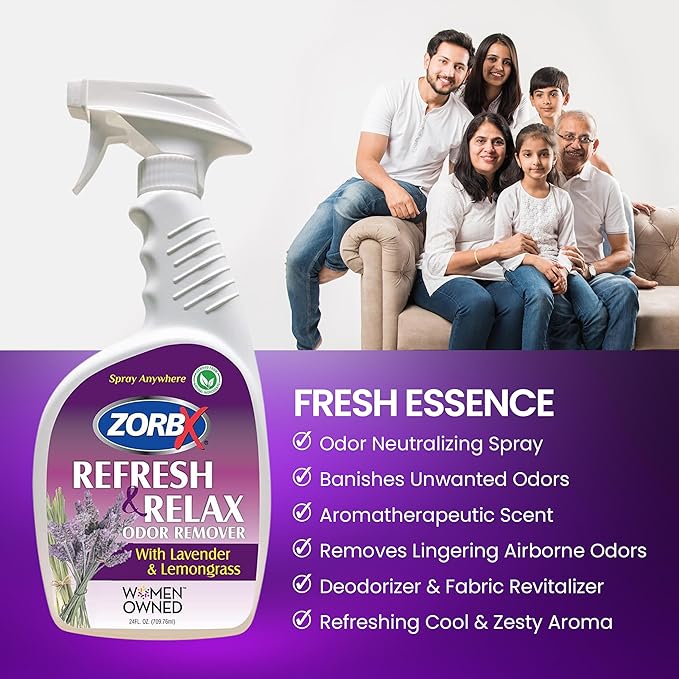 ZORBX Lavender &amp; Lemongrass Spray, 24 Oz - All-Purpose Deodorizer, Refreshes Fabric, Removes Strong Odors, Perfect for Home, Car, Gym, Laundry