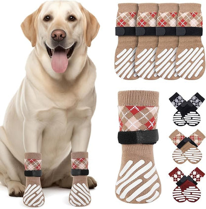 LOOBANI Dog Socks to Prevent Licking Paws - Dog Socks for Hardwood Floors Anti Slip for Traction Control - Dog Grippy Socks for Senior Dog Small Medium Large Dogs on Tile Floors, Caramel XL