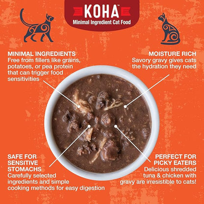 KOHA Poké Bowl Tuna &amp; Chicken Entree in Gravy for Cats, 12-Pack of 3oz Pouches