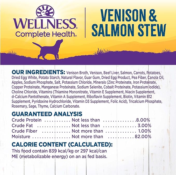 Wellness Complete Health Thick &amp; Chunky Natural Canned Wet Dog Food, Venison &amp; Salmon Stew, 12.5-Ounce Can (Pack of 12)