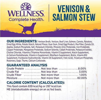 Wellness Complete Health Thick &amp; Chunky Natural Canned Wet Dog Food, Venison &amp; Salmon Stew, 12.5-Ounce Can (Pack of 12)