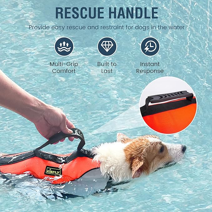 Heavy-Duty Reflective Dog Life Vest for Swimming - Adjustable Dog Flotation Vest with Rescue Handle, Pool &amp; Beach PFD Life Jacket for Large Dogs (XXXL, Orange)