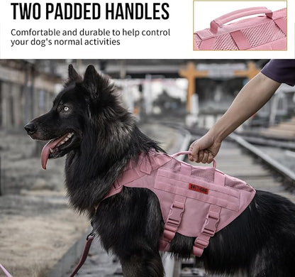 OneTigris Tactical Dog Harness for Small Dogs, No Pull Small Dog Vest Harness with Handles Breathable Military Dogs Molle Vests, Harness for Walking Hiking Training (Pink, XS)