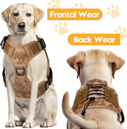 Heavy-Duty Tactical Dog Harness for Large Dogs, No Pull Adjustable Reflective Pet Vest with Molle System, K9 Military-Grade Control for Service Training, Outdoor &amp; 10+ Breeds, Khaki Camo, Large