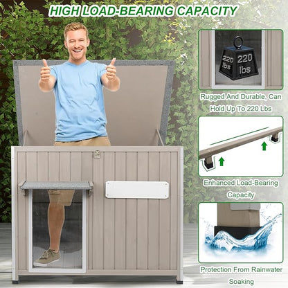 Dog House Outdoor Weatherproof &amp; Wooden Dog Kennel with Chew-Proof Iron Frame，Removable Floor, Adjustable Vent Window, Easy Assembly for Large and Medium Dogs 43.3" D x 29.5" W x 33.5" H