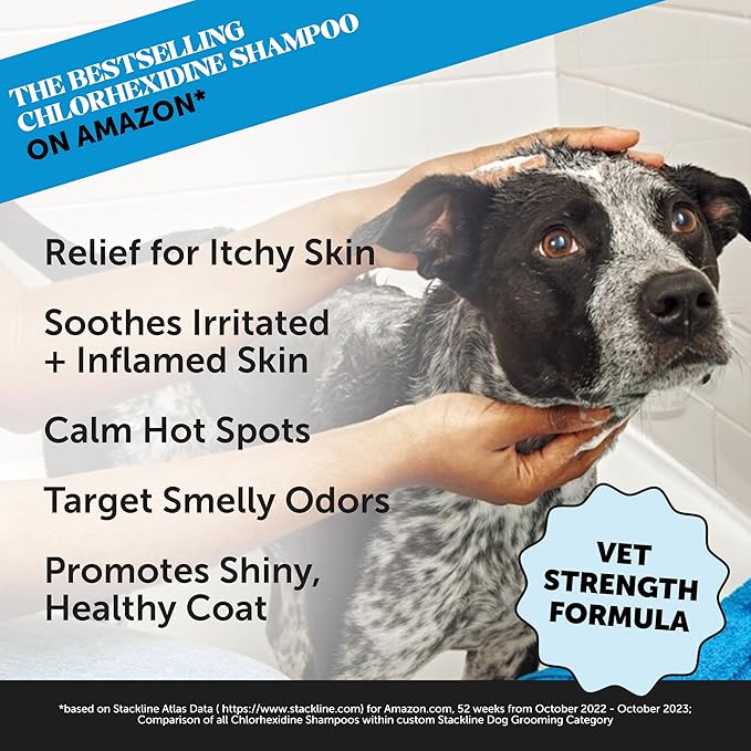 Chlorhexidine Cat &amp; Dog Seasonal Itch Relief Shampoo, for Allergies, Itching, Skin and Coat Supplement, Helps Shedding, Hot Spots, Deodorizing Dog Shampoo &amp; Grooming Supplies,16oz