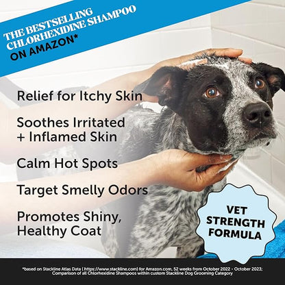 Chlorhexidine Cat &amp; Dog Seasonal Itch Relief Shampoo, for Allergies, Itching, Skin and Coat Supplement, Helps Shedding, Hot Spots, Deodorizing Dog Shampoo &amp; Grooming Supplies,16oz