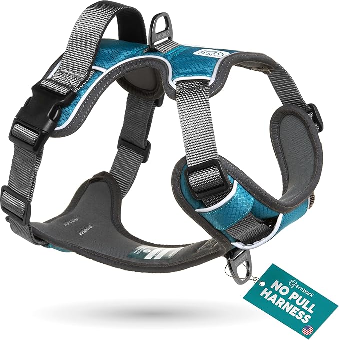 Embark Adventure Dog Harness, Easy On and Off with Front and Back Leash Attachment Points &amp; Control Handle - No Pull Training, Size Adjustable and No Choke (Small - Teal Blue)
