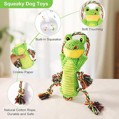 Interactive Chew Proof Dog Toys for Boredom &amp; Anxiety - Plush with Squeaker &amp; Crinkle Sound &amp; Ropes for Small, Medium, Large Dogs