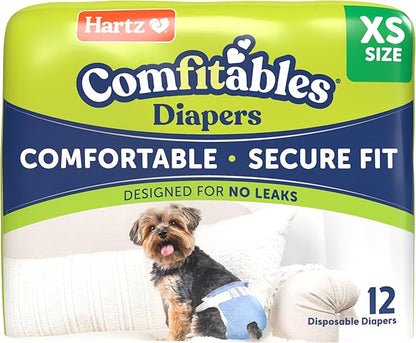 New! Hartz® Comfitables® Disposable Dog Diapers, Size XS 12 Count, Comfortable &amp; Secure Fit, Easy to Put On, Super Absorbent Male and Female Diaper