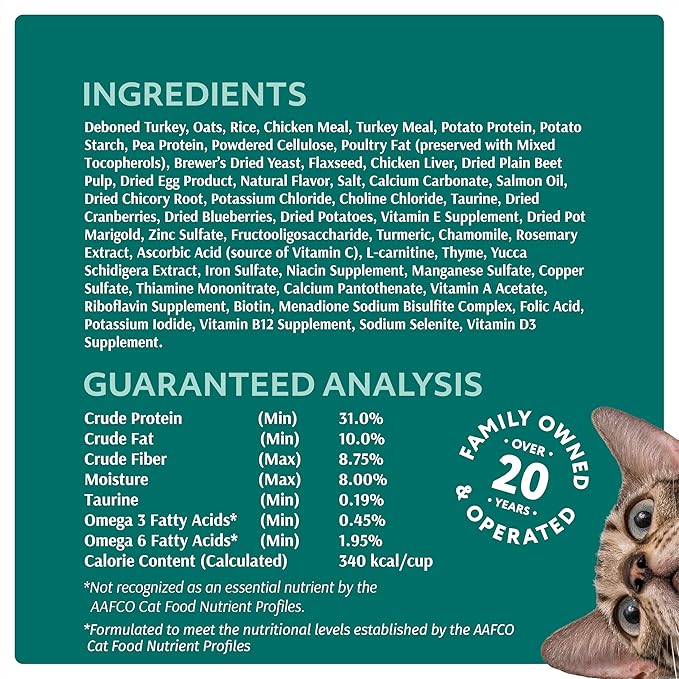 Optimeal Weight Control Dry Cat Food Recipe with Metabolism Support for Healthy Digestion, Premium Nutrition Made with Natural Ingredients for Adult Cats Maintenance (3.3 lbs, Turkey &amp; Oatmeal)