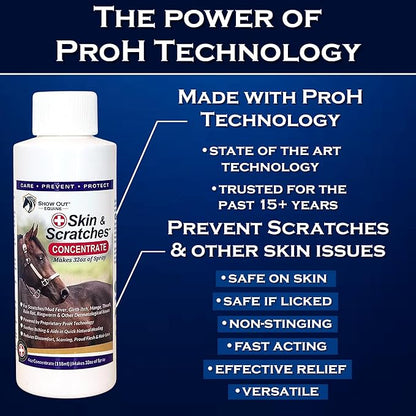 Show Out Skin &amp; Scratches 4 oz Concentrate - Fast Relief and Prevention for Horse Care. Use on Equine Scratches/Mud Fever, Girth Itch, Mange, Thrush, Rain Rot, Ringworm, etc w/Empty Spray Bottle