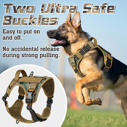 rabbitgoo Tactical Dog Harness for Small Dogs, No Pull Military Service Vest with Handle &amp; Molle, Easy Control for Training Walking, Adjustable Reflective Straps, Brown camo, S