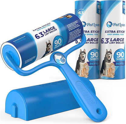 PetLovers 6.3" Large Lint Roller for Pet Hair Extra Sticky 270 Sheets, Ideal for Pet Hair Removal from Furniture &amp; Clothes, Dog and Cat Lint Remover 3 Pack