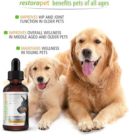 RestoraPet 1-Pack Dog &amp; Cat Beef Liquid Multivitamin | Dog Arthritis Pain Relief | Hip &amp; Joint Vitamins for Dogs - Anti Inflammatory Supplement for Dogs &amp; Cats | Organic &amp; Non-GMO, Vet Approved