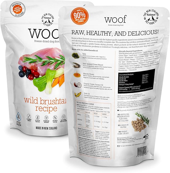 WOOF Freeze Dried Dog Food - Wild Brushtail Recipe, High Protein Dog Treats, Dog Food Toppers &amp; Meals, 2.2 lb