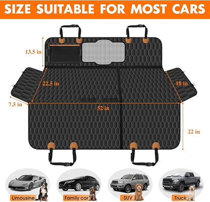 Dog Back Seat Cover, Waterproof Scratch Proof Nonslip Dog Hammock for Car, Car Seat Cover for Back Seat with Sanitary Pad Mesh &amp; Pocket for Cars SUVs and Trucks - S, Black/Orange