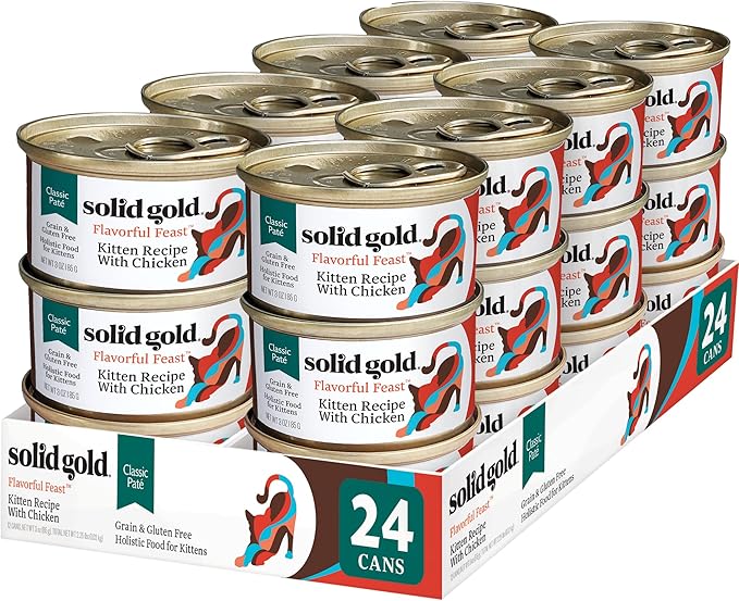 Solid Gold Wet Cat Food Pate for Kittens - Healthy Canned Cat Food Pate w/Real Chicken, Superfoods, Omega Fatty Acids, &amp; Vitamins - Grain Free &amp; Gluten Free Can Meals for Kittens - 24ct/3oz Can