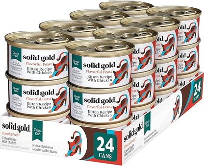Solid Gold Wet Cat Food Pate for Kittens - Healthy Canned Cat Food Pate w/Real Chicken, Superfoods, Omega Fatty Acids, &amp; Vitamins - Grain Free &amp; Gluten Free Can Meals for Kittens - 24ct/3oz Can