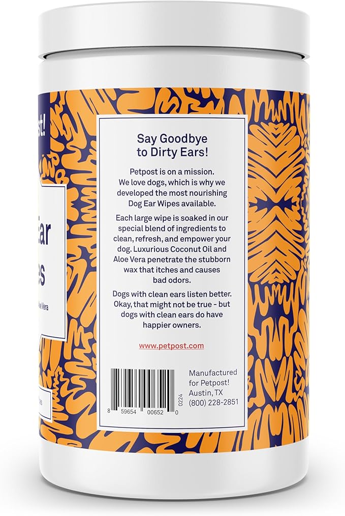Petpost | Large Dog Ear Cleaner Wipes - Ultra Soft XL Cotton Pads in Coconut Oil Aloe Solution - Remedy for Dog Ear Rinse &amp; Cleanser 60 ct.