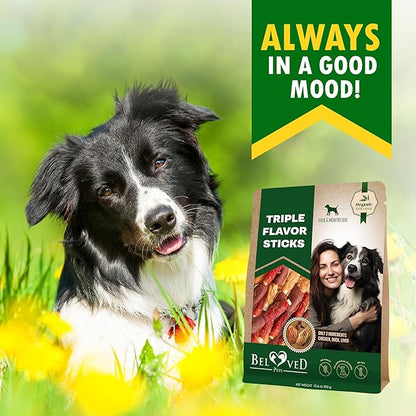 Dog Treats Rawhide Sticks Wrapped with Chicken 11 oz Pet Natural Chew Treats - Grain Free Meat &amp; Human Grade Dried Snacks - Best for Small &amp; Large Dogs (10.6 Ounce (Pack of 1), Triple Sticks)