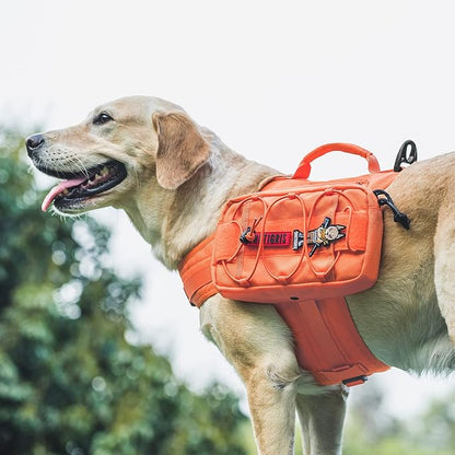 OneTigris Dog Backpack for Medium &amp; Large Dogs, Mammoth Nylon Dog Pack Tactical Backpack Harness with Side Pockets for Hiking Walking Training Running