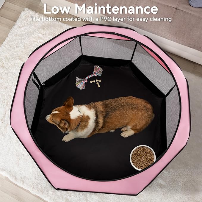 A4Pet Playpen for Dogs Indoor, 49” Dog Playpen Indoor with Bowl, Suitable for Puppies, Kittens, and Small Animals, Removable Zipper &amp; Mesh Panel(19”W × 12”H)