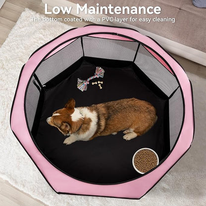 A4Pet Playpen for Dogs Indoor, 49” Dog Playpen Indoor with Bowl, Suitable for Puppies, Kittens, and Small Animals, Removable Zipper &amp; Mesh Panel(19”W × 12”H)